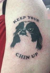 男生小腿上黑白素描动物狗纹身图片