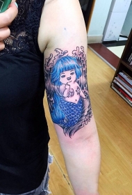 大臂彩绘不一样的可爱美人鱼纹身图案