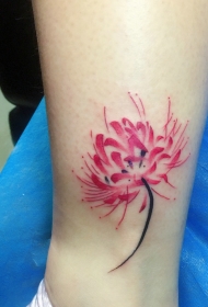 小腿处抢眼的彩色彼岸花纹身图案