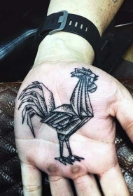 手心有趣的设计黑白点刺锐利的公鸡纹身图案