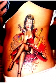 腰部old school彩绘性感的女性画像纹身图案