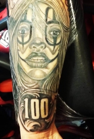 手臂墨西哥传统黑色女人肖像与数字纹身图案