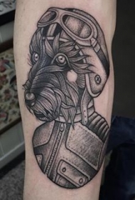 小臂old school黑色狗飞行员纹身图案