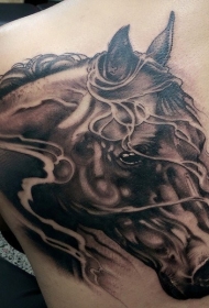 令人难以置信的马头像背部纹身图案