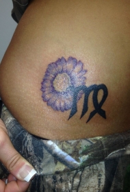 腰部彩色可爱的紫菀花纹身图案