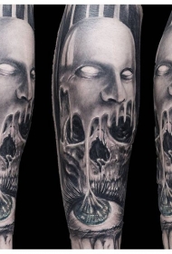 黑白可怕的怪物与骷髅眼镜纹身图案