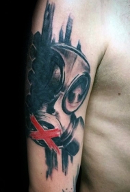 手臂全新风格的彩色防毒面具纹身