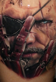 肩部彩色逼真的男士肖像纹身图片