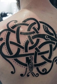 背部有趣黑色部落小蛇图腾纹身图案