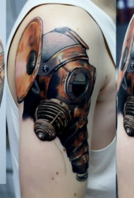 肩部全新学校风格彩色机械防毒面具纹身