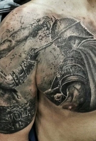 半甲黑灰古代战士血淋淋的战斗纹身图案