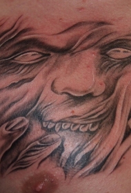 胸部鬼面纹身图案