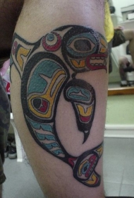 小腿彩色创意鲸鱼纹身图案