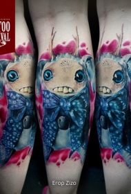 腿部可爱的彩色怪物纹身图案