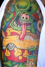 卡通老鼠和黄色汽车纹身图案