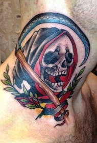 颈部school拿着镰刀的死神纹身图案