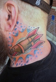 颈部彩色卡通炸弹纹身图案