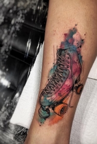 腿部水彩风格鞋子纹身图案