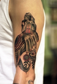 手臂school小巧优雅的花和象头纹身图案