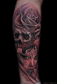 幻想世界黑色神秘女巫与骷髅纹身图案