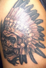 骷髅印度羽毛冠纹身图案