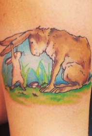 可爱的彩色卡通兔子纹身图案