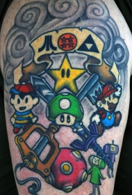 肩部彩色游戏卡通人物纹身图案