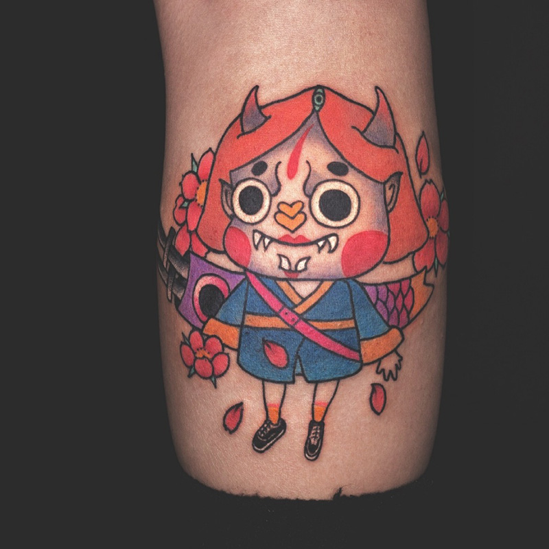 手臂Q版卡通般若彩绘纹身图案