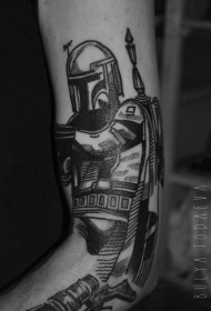 手臂黑色old school波巴费特纹身图片