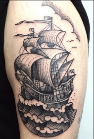 old school惊人黑白古老帆船纹身图案