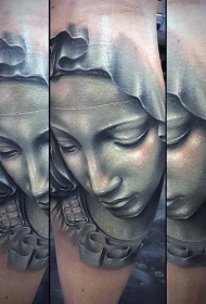 腿部灰色石雕风格色的女人纹身图片