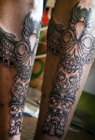 小腿简单的黑色线条部落图腾纹身图案