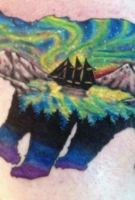 大熊形状的彩色星空纹身图案