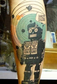 小腿机器人太阳星系和字母纹身图案