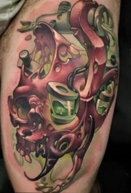 腿部新风格彩色神秘骷髅与化学纹身图案