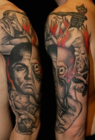 肩部彩色恐怖电影彩色各种怪物纹身