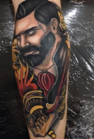 腿部全新风格的彩色男子纹身图案