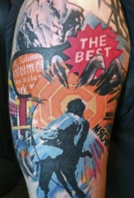 肩部个性新学校风格色印字纹身图案