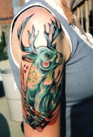 手臂old school彩色鹿纹身图案