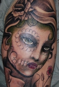 肩部墨西哥风格女人头像纹身图案