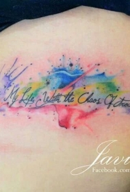 腿部水彩画风格的英文字母纹身