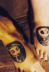 情侣脚背卡通僵尸新娘黑色纹身图案