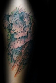 可爱的考拉熊插画风格彩色纹身图案