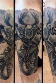 小腿华丽的梦幻骑士和马纹身图案