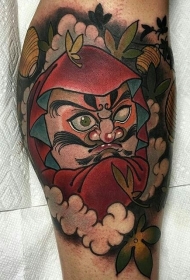 腿部插画风格彩色不倒翁纹身图片