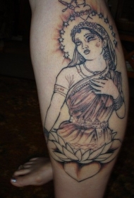 腿部棕色女郎纹身图案