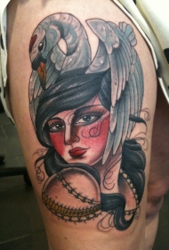 大腿天鹅和吉普赛女孩纹身图案