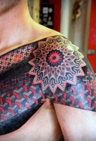 半甲彩色几何式组合观赏花卉纹身图案