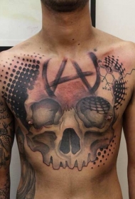 new school彩色胸部骷髅与符号纹身图案