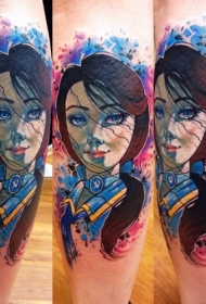 腿部可爱的卡通女人纹身图案